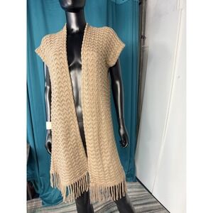 Charlotte Daniel Sleeveless Duster Cardigan Fringe Tan Knit Sweater Vest